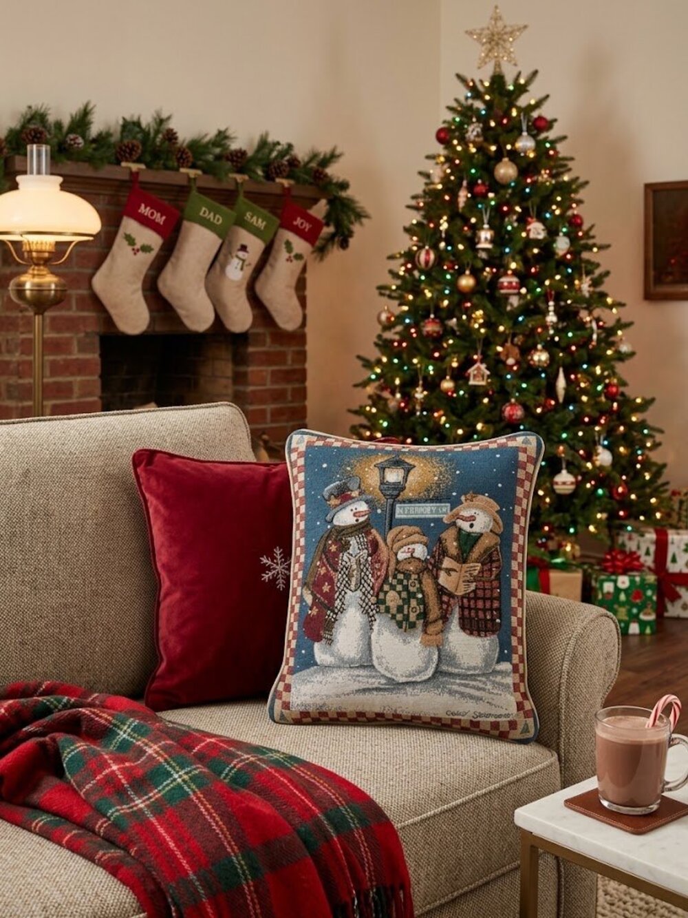 Vintage Snowman Carolers Christmas Decorative Throw Pillow~~ADORABLE!!